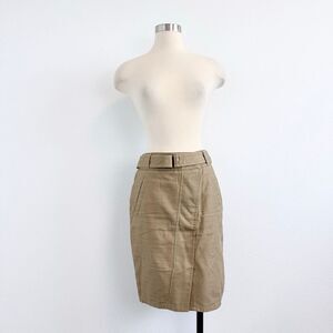 Ann Taylor Khaki Cotton A Line Belted Safari Knee Length Skirt 6 Utility